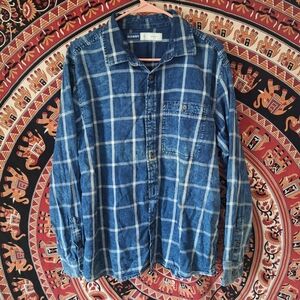 Old Navy Denim Blue Checkered Flannel Button-Up Shirt